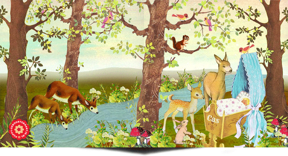 Geboortekaartje retro herfst is een romantisch tafereeltje van dieren uit het woud die naar het pasgeboren kindje komen kijken. De hertjes, konijntjes, vogeltjes en eekhoorn komen zo uit een jaren '60 voorleesboekje gelopen. In deze sfeer heeft POPPY nog veel meer geboortekaartjes.