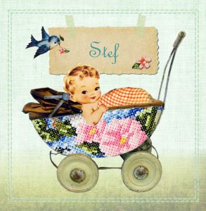 Geboortekaartje nostalgisch vintage met nostalgische details. Een prachtige gedecoreerde geboortekaart met nostalgische afbeeldingen van een vogeltje en baby in wandelwagentje. Een geboortekaartje met een knipoog naar vroeger maar in een jasje van nu.