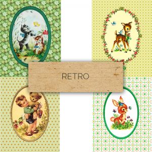 Retro geboortekaartje met retro plaatje en vrolijke kleuren. Een retro geboortekaartje met een beetje nostalgie gecombineerd met leuke printjes, kadertjes en retro details.