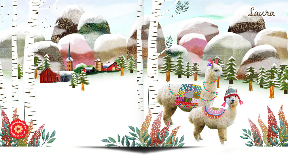 Winter geboortekaartje alpaca. Een nostalgisch geboortekaartje van Studio POPPY.