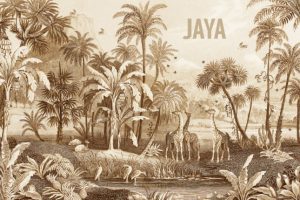 Bohemian geboortekaartje met jungle. Palmen en giraffen in een prachtige mono tint voor een hip geboortekaartje jungle. Laat eens een gratis proefkaartje maken.